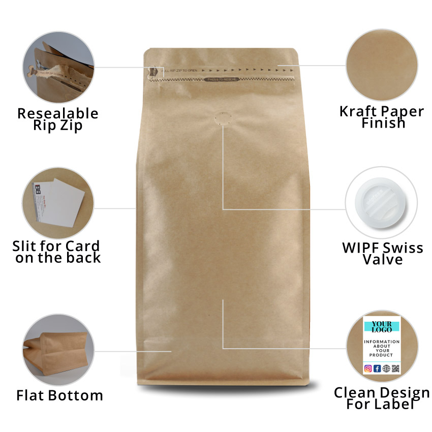 Brown Kraft Paper Flat Bottom Pouch EU Compliant Packaging Wholesale