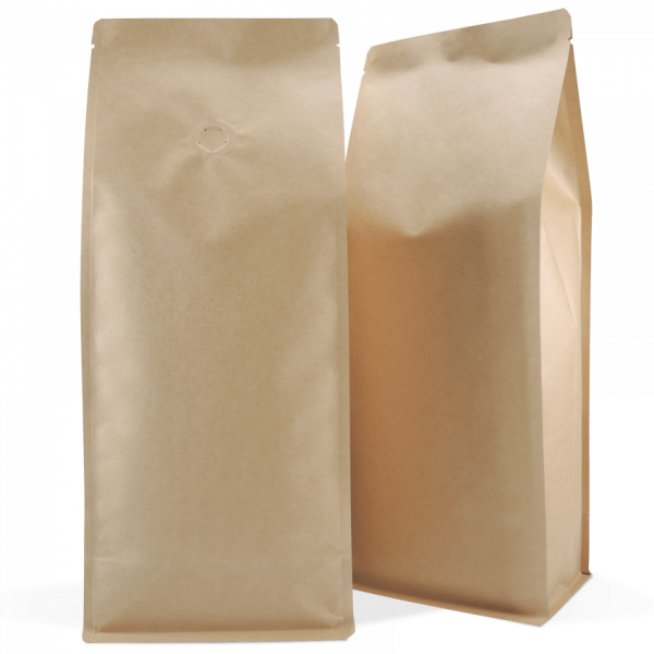 1kg Side Gusset Bags with Valve, Natural Kraft