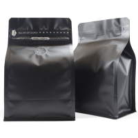 250g box bottom bag with valve and zip in matt black